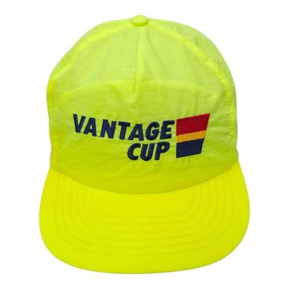 Vantage Cup Nylon Snapback Golf Cap Fluorescent Yellow Trucker Baseball Hat - Picture 1 of 14